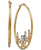 Tri-color Butterfly Hoop Earrings In 10k Gold