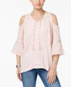 Style & Co Petite Embroidered Cold-shoulder Peasant Top, Created For Macy's