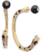 Givenchy Gold-tone Crystal & Black Bead Open Hoop Earrings