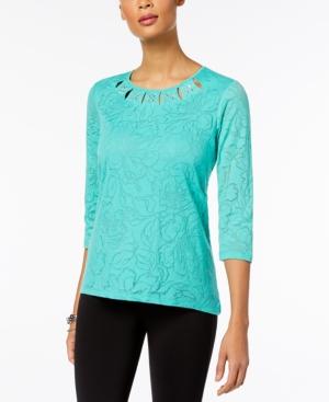 Alfred Dunner Montego Bay Floral-burnout Embellished Top