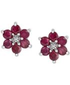 Ruby (1-3/4 Ct. T.w.) & Diamond Accent Flower Stud Earrings In Sterling Silver