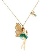 Betsey Johnson Antique Gold-tone Fairy And Bow Pendant Necklace