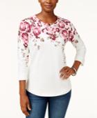Karen Scott Printed 3/4-sleeve Top, Only At Macy's