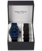 Nautica Men's Navy Nylon Strap Watch & Black Leather Strap Boxset 45mm Nad14519g