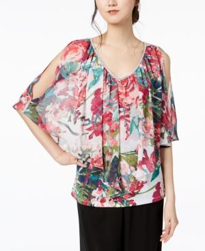 Msk Printed Cold-shoulder Flutter Top