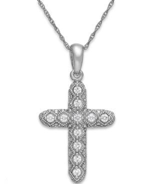 Diamond Cross Pendant Necklace In 14k White Gold (1/7 Ct. T.w.)