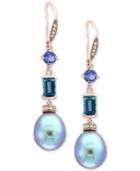 Effy Blue Cultured Freshwater Pearl (12 X 10mm), Multi-gemstone (1-3/4 Ct. T.w.) & Diamond (1/8 Ct. T.w.) Drop Earrings In 14k Rose Gold