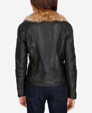 Lucky Brand Leather Faux-fur-trim Jacket