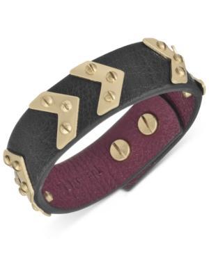 The Sak Bracelet, Gold-tone Signature Chevron Black Leather Bracelet