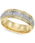 Two-tone Hammered-look Band In 14k Gold & White Gold