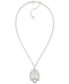 Carolee Silver-tone Pave Crystal Teardrop Pendant Necklace