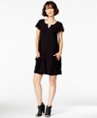 Kensie Flutter-sleeve Draped Henley Dress