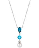 Le Vian Blue Topaz (3-3/4 Ct. T.w.), White Cultured Freshwater Pearl (10mm) And Diamond (1/6 Ct. T.w.) Pendant Necklace In 14k White Gold