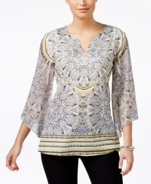Jm Collection Embellished Chiffon-sleeve Top, Only At Macy's