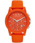 Ax Armani Exchange Men's Chronograph Orange Silicone Strap Watch 47mm