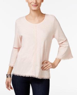 Style & Co Crochet-trim Bell-sleeve Top, Only At Macy's