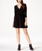 Teeze Me Juniors' Three-quarter Sleeve Faux-wrap Dress