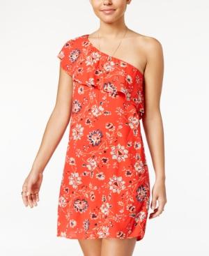 Sequin Hearts Juniors' Printed Ruffled One-shoulder Dress