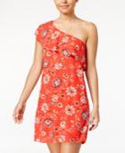 Sequin Hearts Juniors' Printed Ruffled One-shoulder Dress
