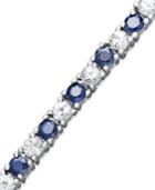 Sterling Silver Bracelet, Blue Sapphire (4-1/4 Ct. T.w.) And White Sapphire (3-3/4 Ct. T.w.) Tennis
