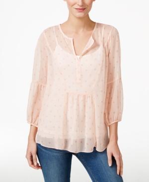 Vince Camuto Sheer Printed Peasant Top