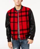 Guess Men's Buffalo Check Bomber With Faux-leather Sleeves