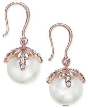 Charter Club Rose Gold-tone Imitation Pearl And Pave Drop Earrings, Only At Macy's