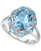 Victoria Townsend Blue Topaz W/ Marquise Border (5 Ct. T.w.) Split Shank Ring In Sterling Silver