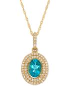 Apatite (9/10 Ct. T.w.) And Diamond (1/5 Ct. T.w.) Halo Pendant Necklace In 14k Gold
