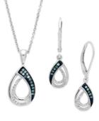 Sterling Silver Jewelry Set, Blue And White Diamond Pendant And Earrings (1/4 Ct. T.w.)