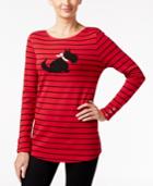 Charter Club Striped Beaded Dog Graphic Top, Only At Macy's