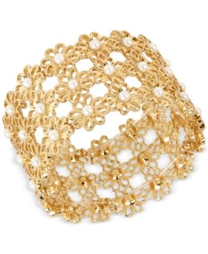 M. Haskell For Inc International Concepts Gold-tone Imitation Pearl Daisy Stretch Bracelet