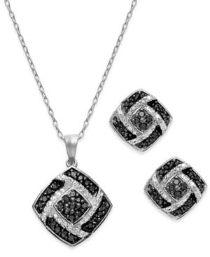 Diamond Necklace And Earring Set, Sterling Silver Black And White Diamond Box Set (1/2 Ct. T.w.)