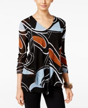 Alfani Printed Mesh Ruffled Top, Only At Macy's