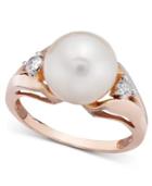 Cultured Freshwater Pearl (9-1/2mm) And Diamond (1/8 Ct. T.w.) Ring In 14k Rose Gold