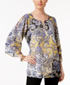 Jm Collection Petite Printed Cold-shoulder Blouse, Only At Macy's