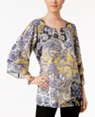 Jm Collection Petite Printed Cold-shoulder Blouse, Only At Macy's