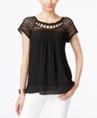 Ny Collection Lace-trim Lattice-neck Top