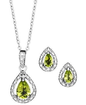 Victoria Townsend Sterling Silver Jewelry Set, Peridot (1-1/5 Ct. T.w.) And Diamond Accent Teardrop Pendant And Earrings Set
