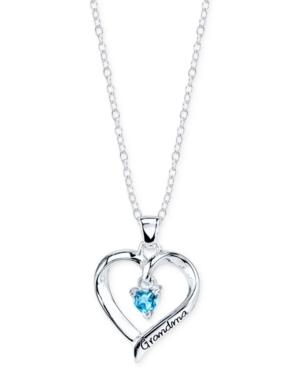 Blue Topaz Grandma Heart Pendant Necklace In Sterling Silver (4mm)