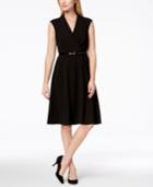 Calvin Klein Belted Fit & Flare Dress, Regular & Petite Sizes