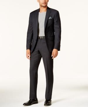 Dkny Men's Slim-fit Black & Blue Charcoal Tonal Suit