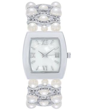 Charter Club Women's Silver-tone Imitation Pearl & Pave Bracelet Watch 29mm, Created For Macy'