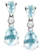 10k White Gold Pear-cut Aquamarine Drop Earrings