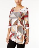 Alfani Petite Printed Asymmetrical Hardware Top, Only At Macy's
