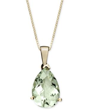 14k Gold Necklace, Green Quartz Pear Drop Pendant (2-3/4 Ct. T.w.)