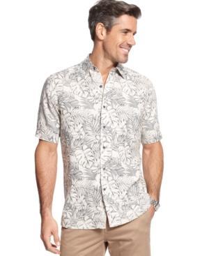 Tasso Elba Island Silk Linen Outlined Palm Print Shirt