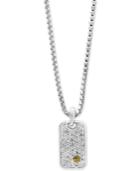 Men's White Sapphire Cluster Dog Tag Pendant Necklace (1-3/8 Ct. T.w.) In Sterling Silver & 18k Gold