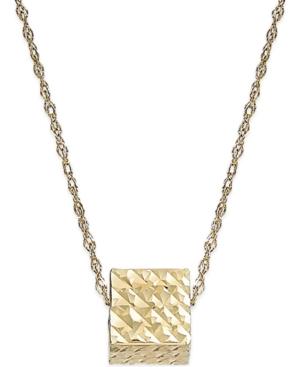 Floating Hammered Cube Pendant Necklace In 10k Gold