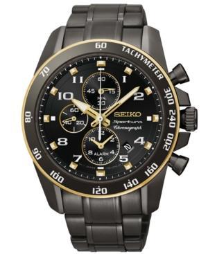 Seiko Watch, Men's Chronograph Sportura Black Ion-finished Stainless Steel Bracelet 42mm Snaf34